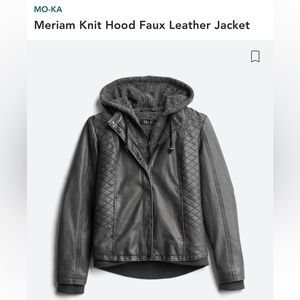 Meriam Knit Hood Faux Leather Jacket, Mo-Ka, 2X, Black